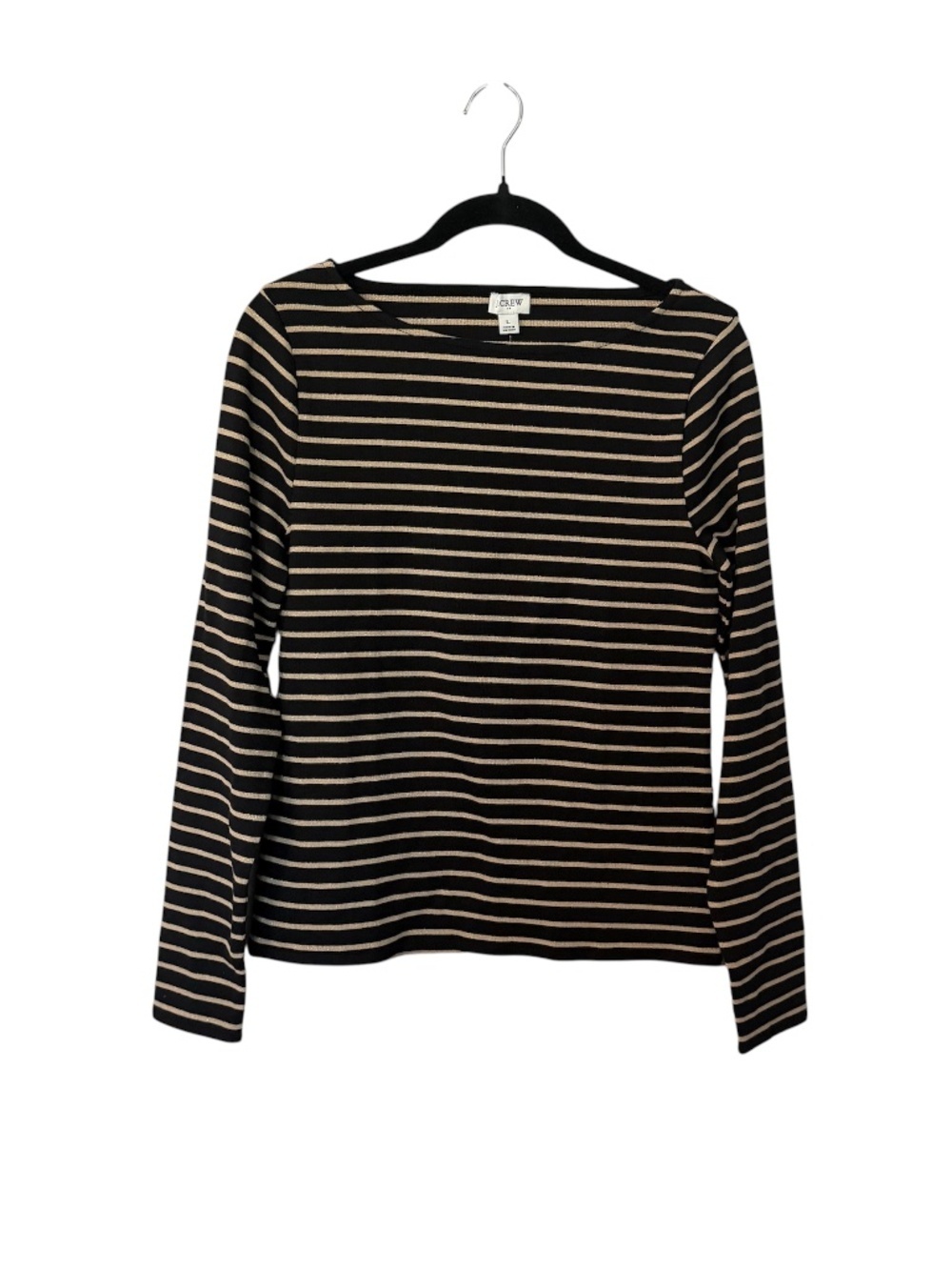 J. Crew Women’s Long Sleeve Crewneck Black and Cream Stripe Top Sz L NWT